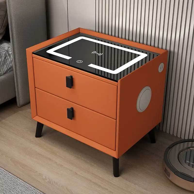 High-grade Multifunctional 2 Drawers Square Fingerprint Unlock Chargeable Night Stand With Speaker Smart Bedside Table