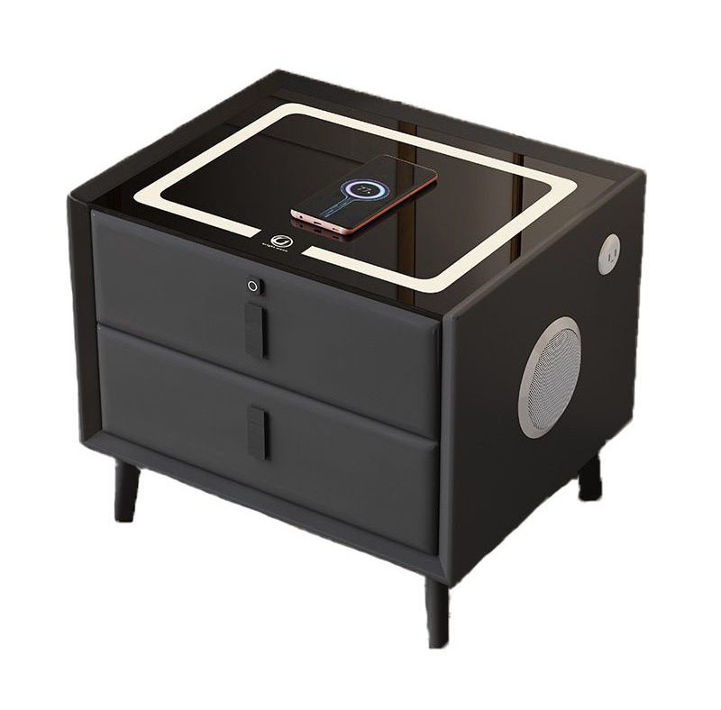 Multifunction Wood Nightstand High Quality 2 Drawers Wireless Charging Smart Bedside Table