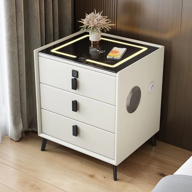 Modern simple smart bedside table wireless charging with adjustable LED light fingerprint lock Speaker nightstand