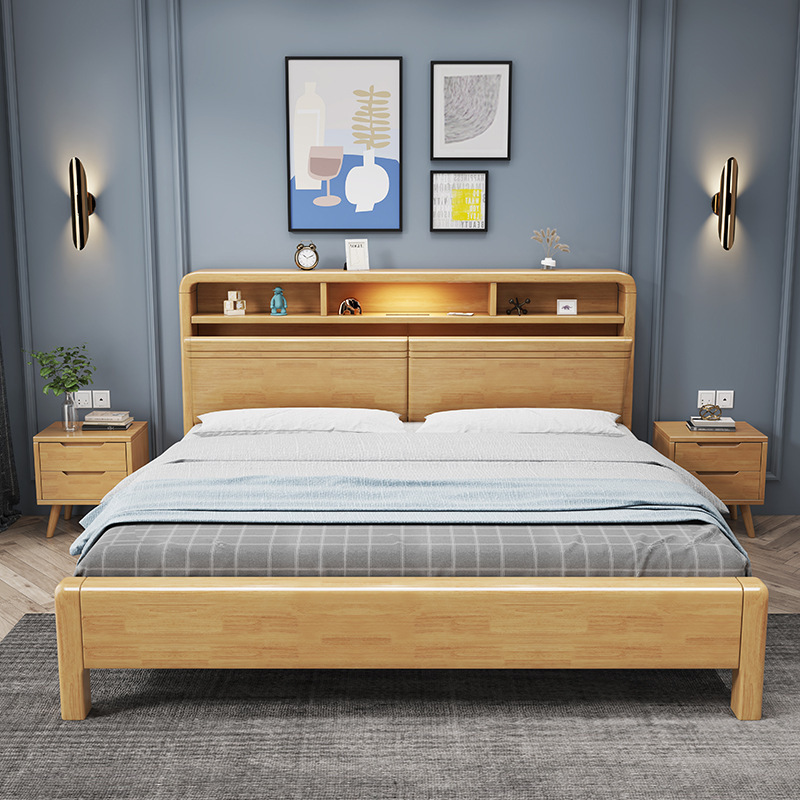 Host Selling  Factory Price Modern Bedroom Storage Double Bed Furniture Wooden Beds