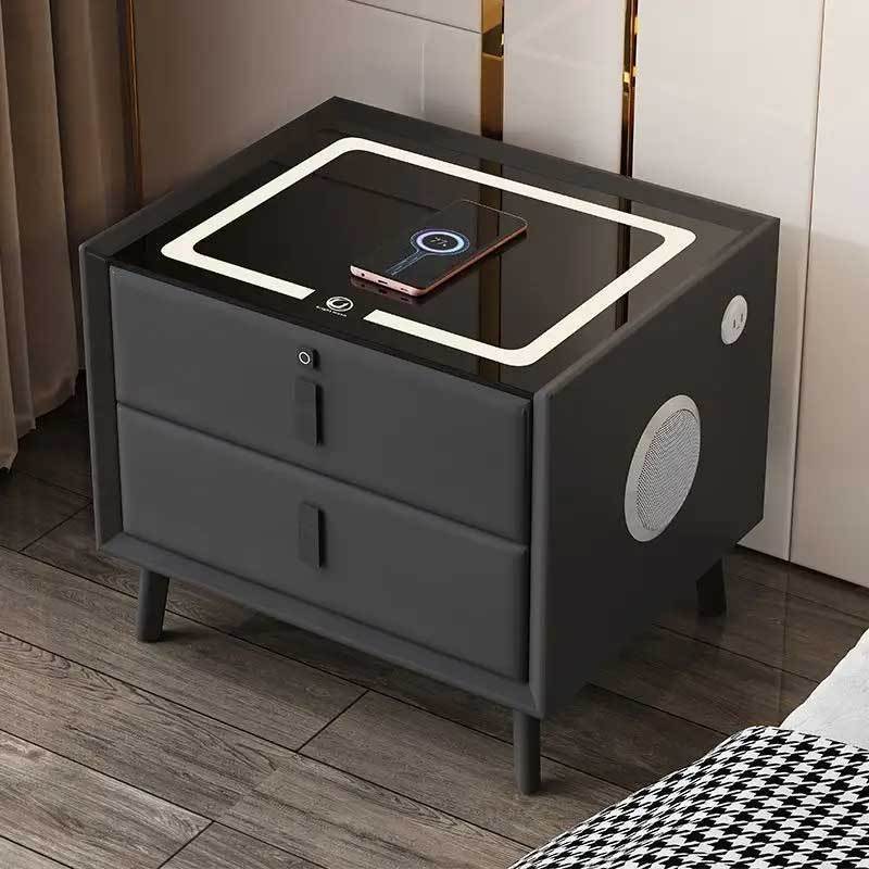 High-grade Multifunctional 2 Drawers Square Fingerprint Unlock Chargeable Night Stand With Speaker Smart Bedside Table