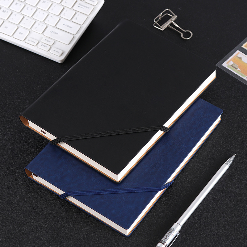 Genuine Leather Hard Soft Cover Blue Paperback Journal Notebook Hard Cover Note Book With Elastic Band And Pen Holder Bookmark