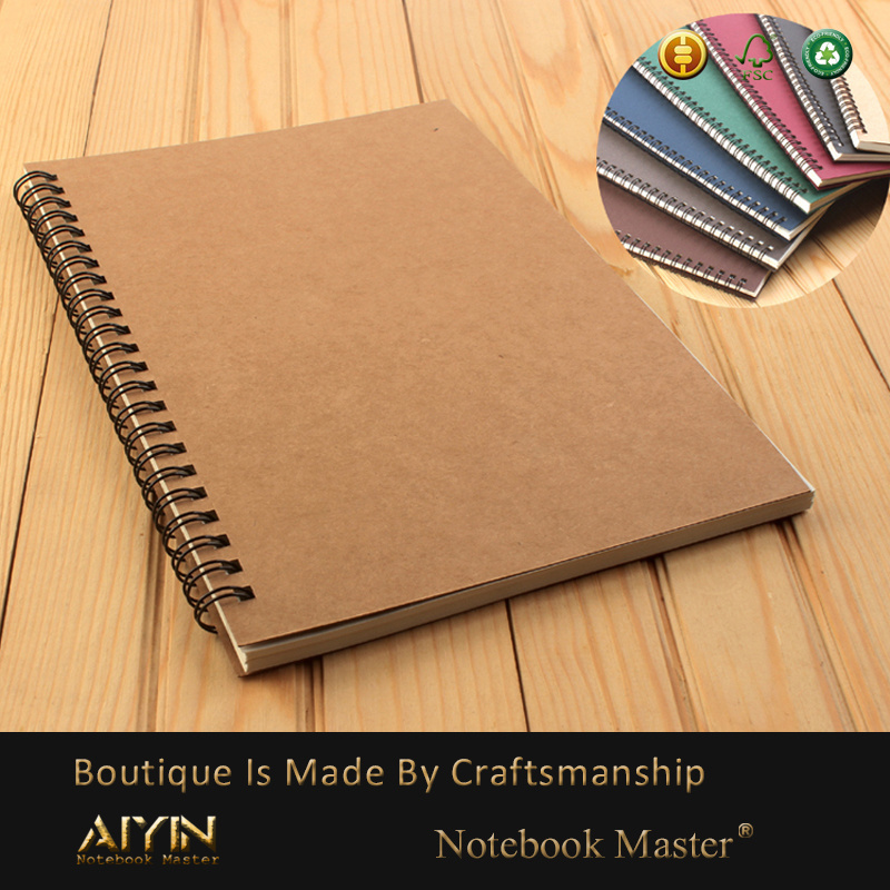 All Size Pure Color Kraft Paper Spiral Coil Notebook Cheap Custom Diary Planner Sketch Book Printing With Logo