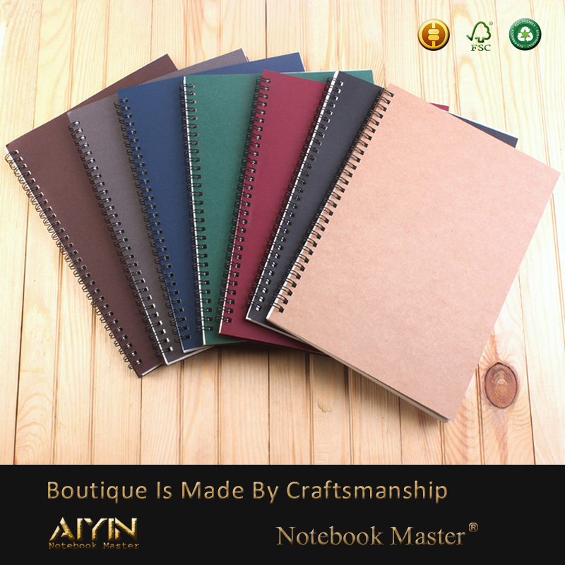 All Size Pure Color Kraft Paper Spiral Coil Notebook Cheap Custom Diary Planner Sketch Book Printing With Logo