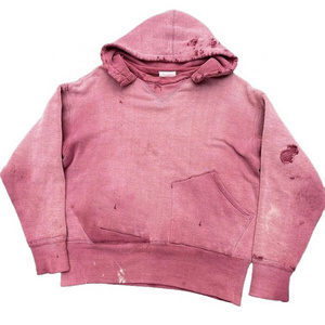 Garment distressed sun faded hoodie 100% cotton heavyweight acid wash french terry hoodie