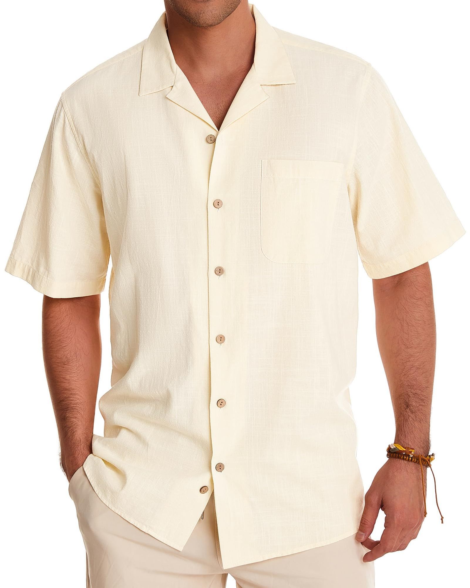 Soft linen Shirt Short sleeve with buttons Custom logo Summer Hawaiian shirt