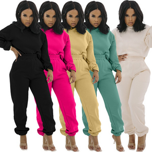 Stacked Plain Tracksuits for Women Fall Two Pieces Hoodie Tracksuit Women Joggers Suits Set High Quality 2 Piece Fleece Casual