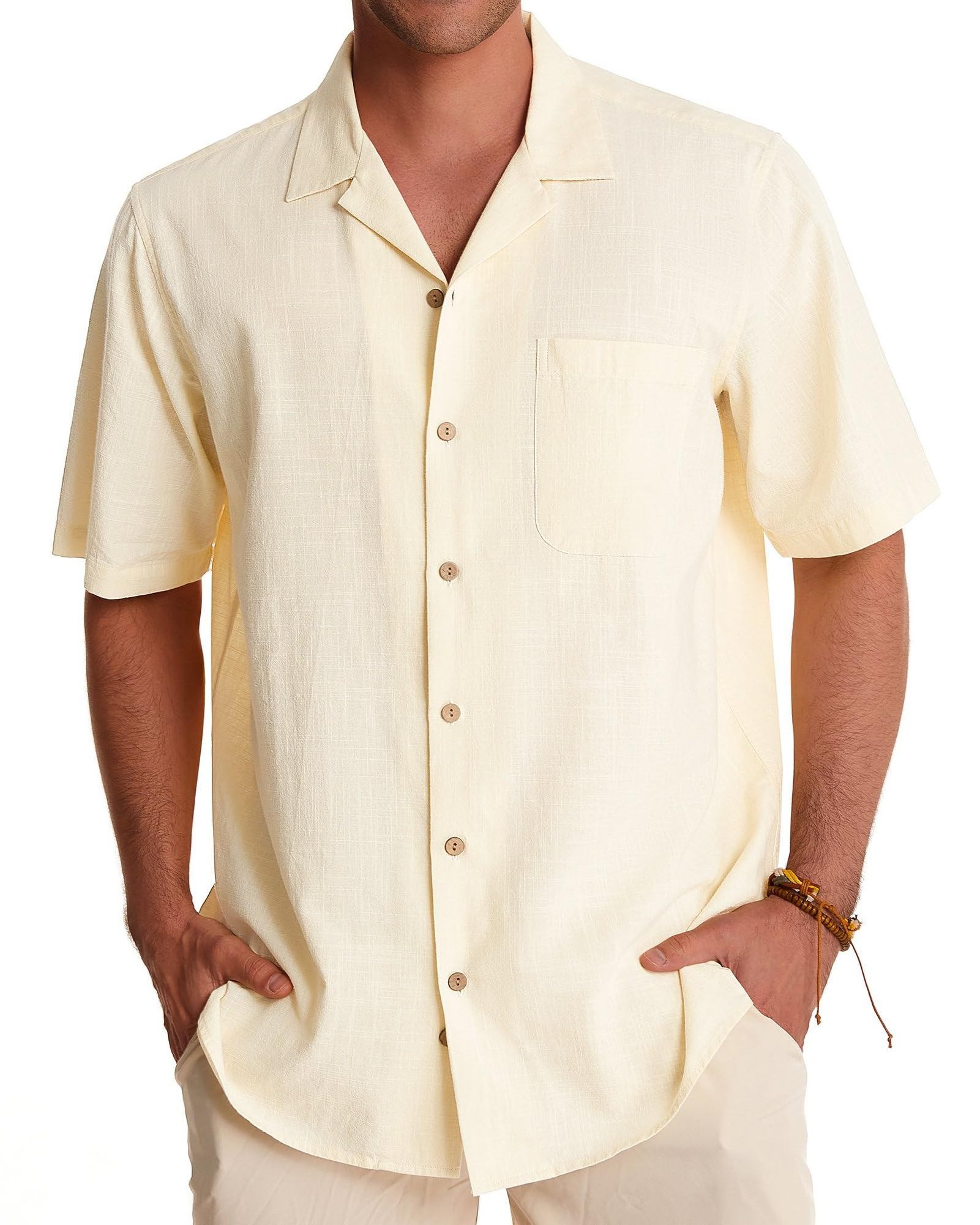 Soft linen Shirt Short sleeve with buttons Custom logo Summer Hawaiian shirt