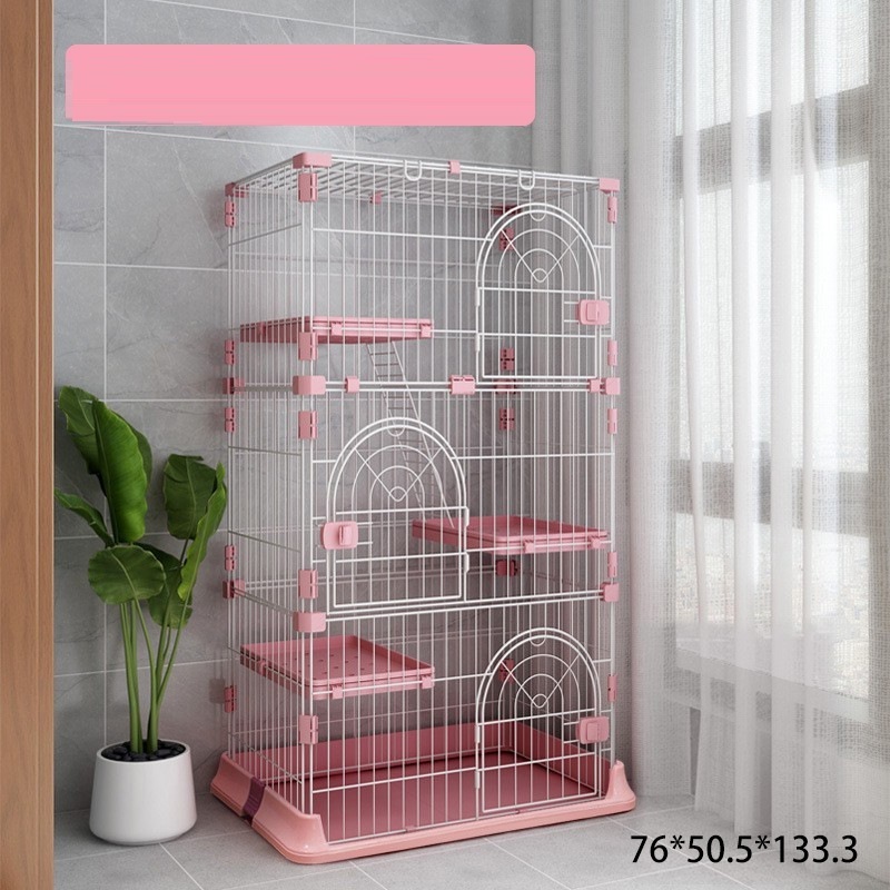 Large 4 Layer Cat Cage Stainless Steel Bold Pink Multifunctional Comfortable Cat Cage 3 Layer