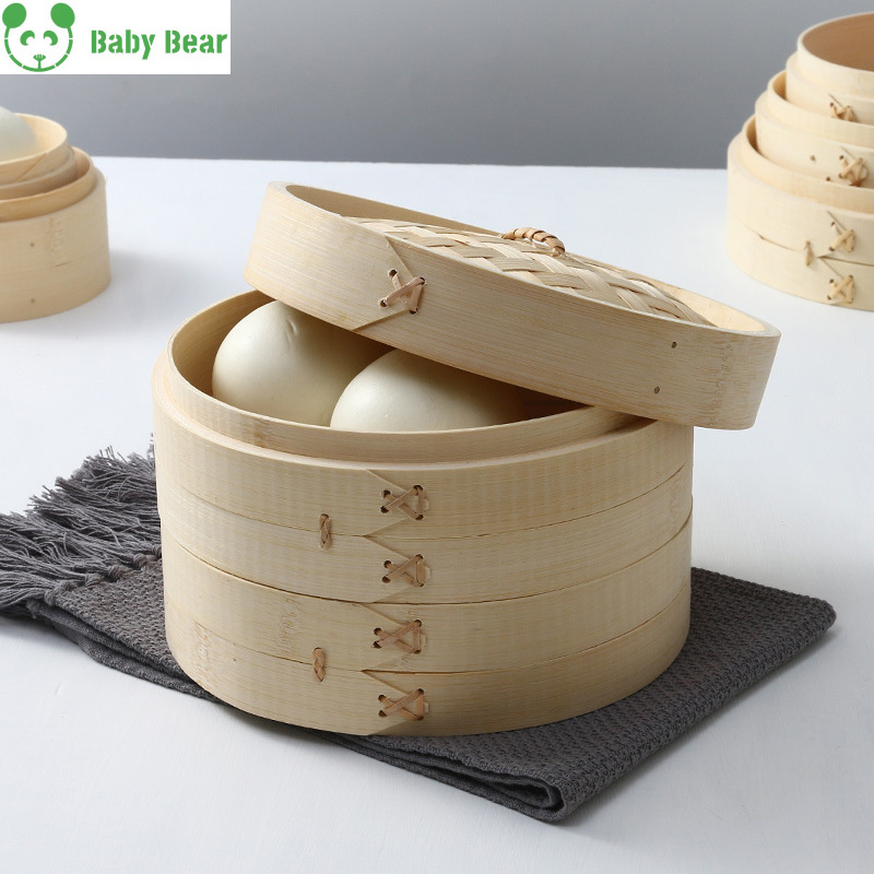 Babybear Wholesale Cooking Mini Dumpling Dim Sum 10 inch Food Steamer Basket Sets Cooker Bamboo Steamer