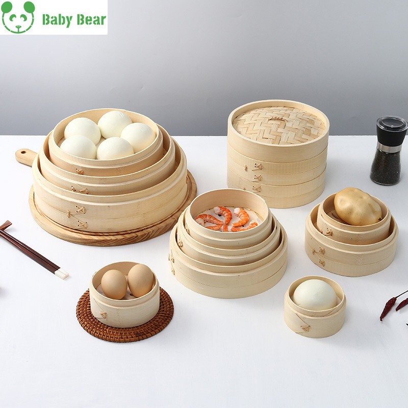 Babybear Wholesale Cooking Mini Dumpling Dim Sum 10 inch Food Steamer Basket Sets Cooker Bamboo Steamer