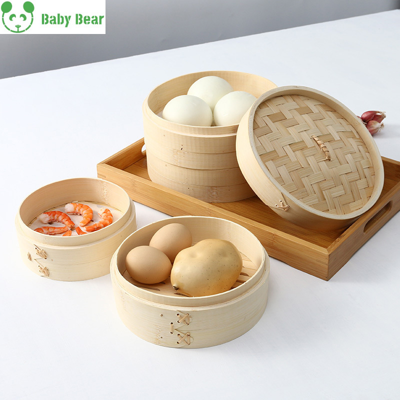 Babybear Wholesale Cooking Mini Dumpling Dim Sum 10 inch Food Steamer Basket Sets Cooker Bamboo Steamer