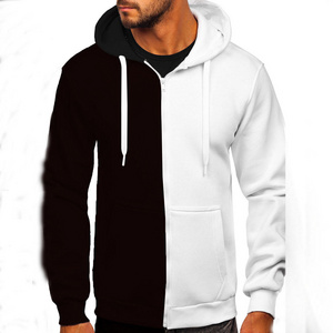 High Quality French Terry 2 Color Splicing Black White Hoodie With String 50 Cotton 50 Polyester Hoodie Zip-up Hoodie