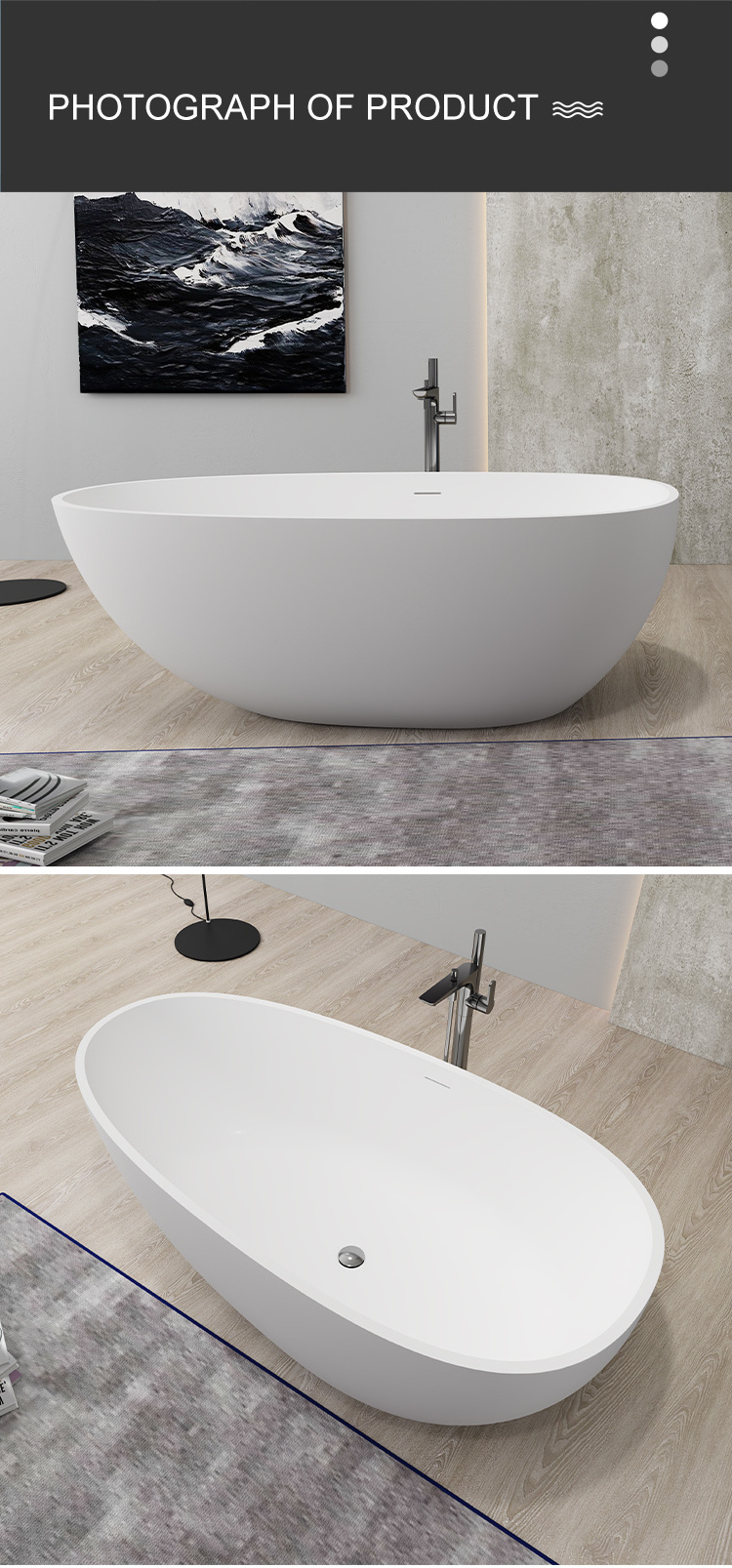 Freestanding Solid Resin Acrylic Solid Surface Artifical Stone Bathtub