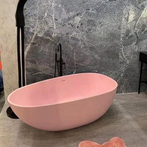 Pink stone resin bathtub solid surface cream color bathtub