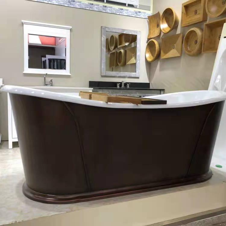 freestanding soaking cast iron bathtub stainless steel skirt