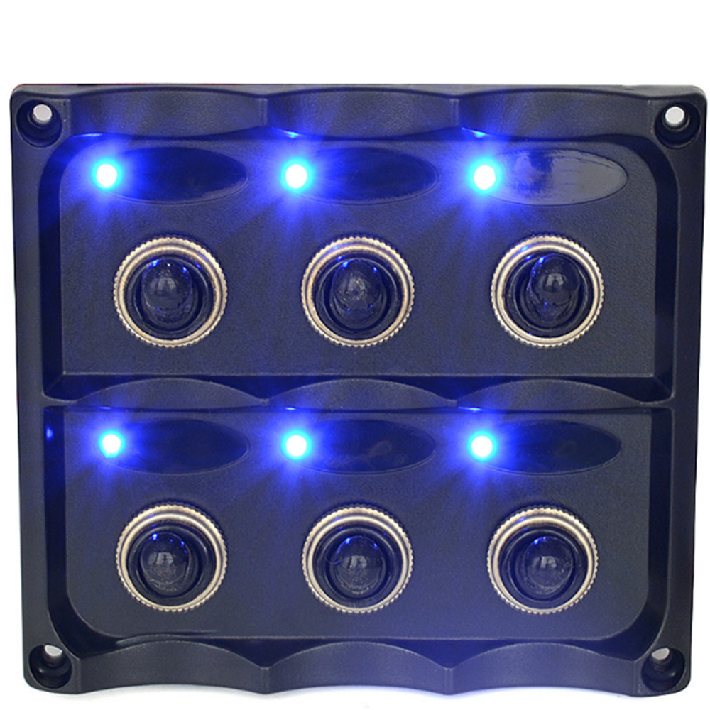 High Quality 6 Gang Blue Light Switch Panel 12V 24V Toggle Rocker combination Switch Panel