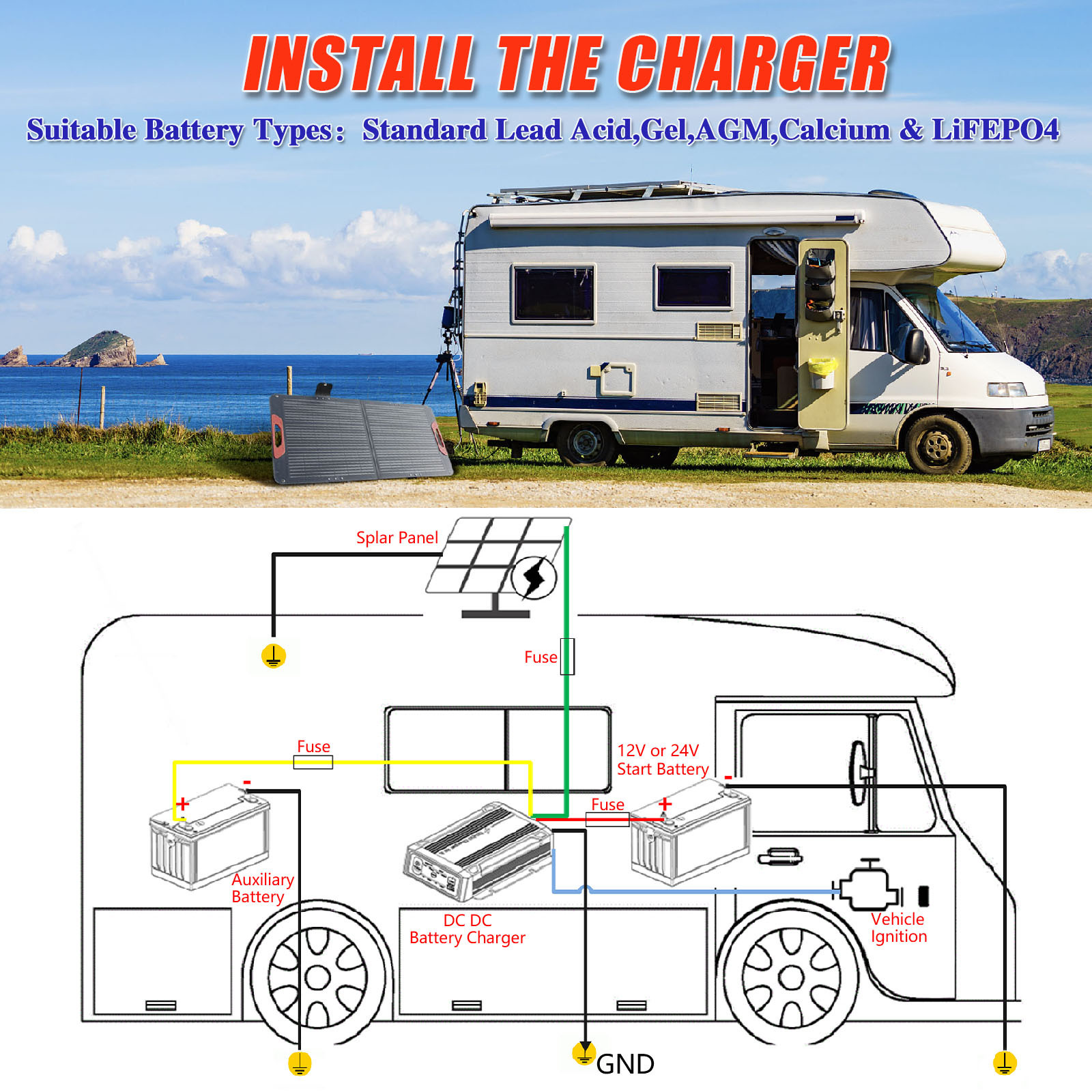 Dc to Dc Total Waterproof Auto Motive Battery Charger Electric Boat Charger Golf Cart 40A Battery Charger