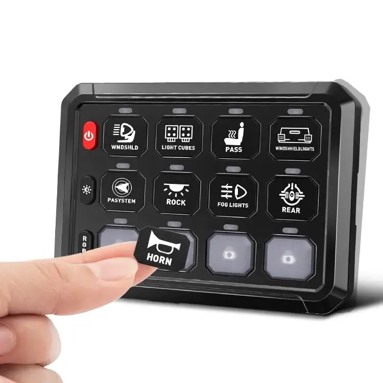 12 Gang Switch Panel Multifunction Auxiliary Switch Pod Touch Switch Panel 12V Momentary Strobe Circuit Control Box RGB