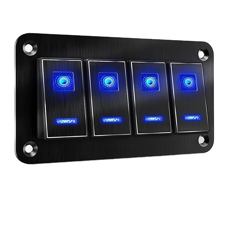 DC 12V / 24V Blue LED 4 gang rocker Switch Panel for Car Truck Motorcycle RV UTV