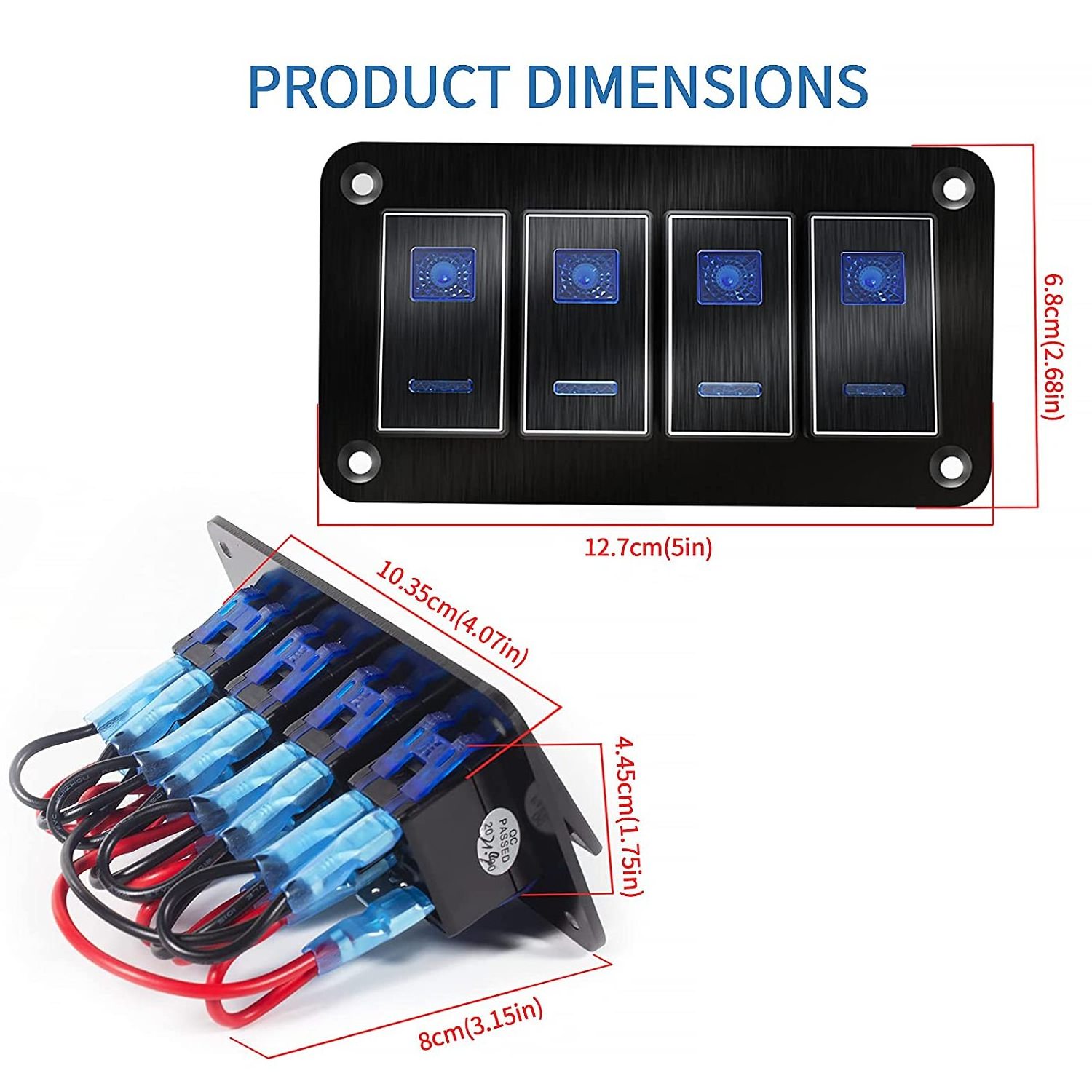 DC 12V / 24V Blue LED 4 gang rocker Switch Panel for Car Truck Motorcycle RV UTV