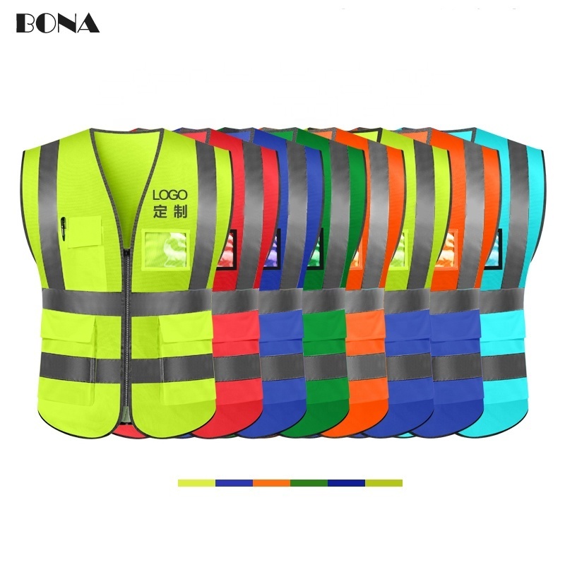 Quality Hi Vis yellow green orange red blue reflective construction security safety vest workwear jacket