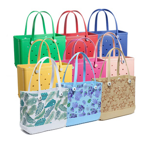 Wholesale Women Beach Waterproof Tote Bags Custom Summer Rubber Totes Large Fashion Eva Plastic Silicone bogg Bag With Holes