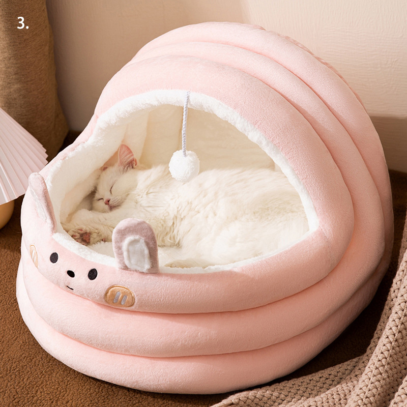 Wholesale Luxury Washable Cat Cave Funny Cat Dog Pet Beds Cat House with Hanging Plush Ball