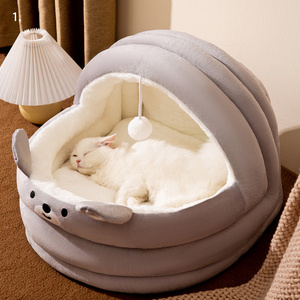 Wholesale Luxury Washable Cat Cave Funny Cat Dog Pet Beds Cat House with Hanging Plush Ball