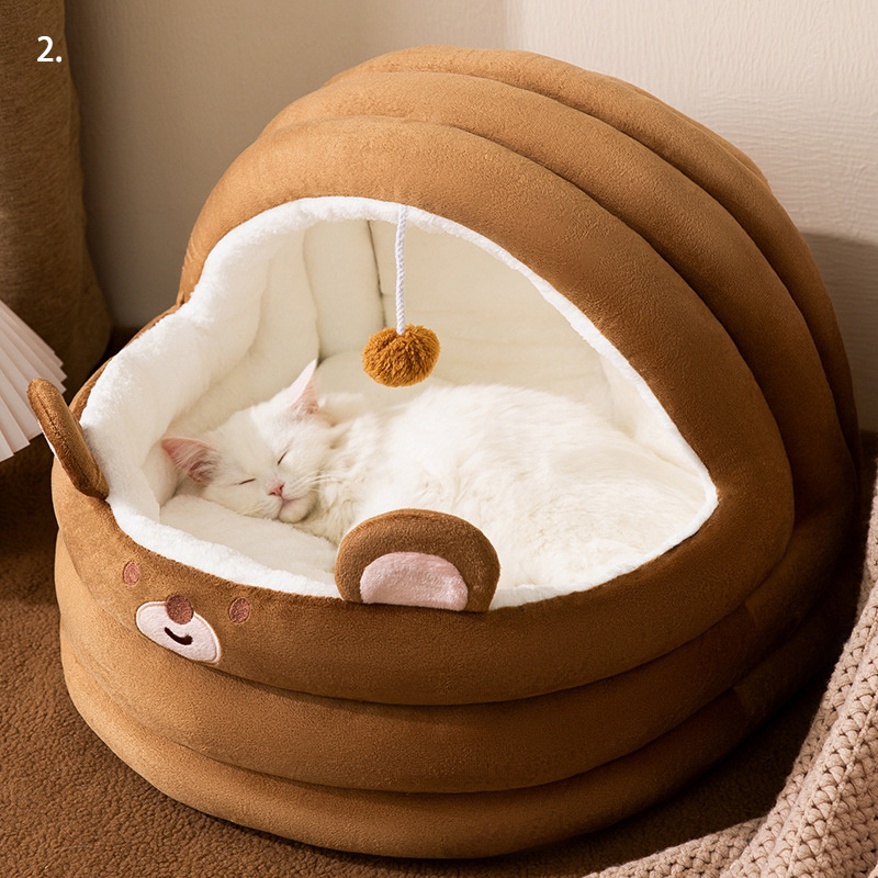 Wholesale Luxury Washable Cat Cave Funny Cat Dog Pet Beds Cat House with Hanging Plush Ball