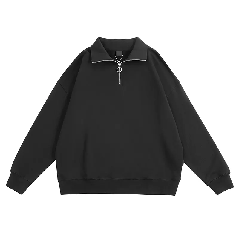 Manufacture drop shoulder 1/4 zip up oversize hoodie pull over without hood hoodie popular Circular zipper head hoodie