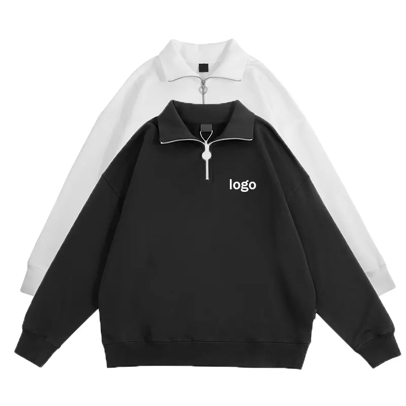 Manufacture drop shoulder 1/4 zip up oversize hoodie pull over without hood hoodie popular Circular zipper head hoodie