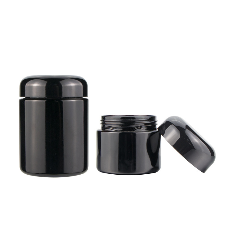 Manufactures wide mouth 1 oz 2 oz 3 oz 4 oz 8 oz black uv container cosmetic face cream glass jars with black plastic lid