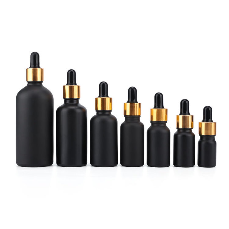 JX Pack 30ml black frosted glass dropper bottles with childproof cap black glass dropper bottles wholesale beard oil essential o