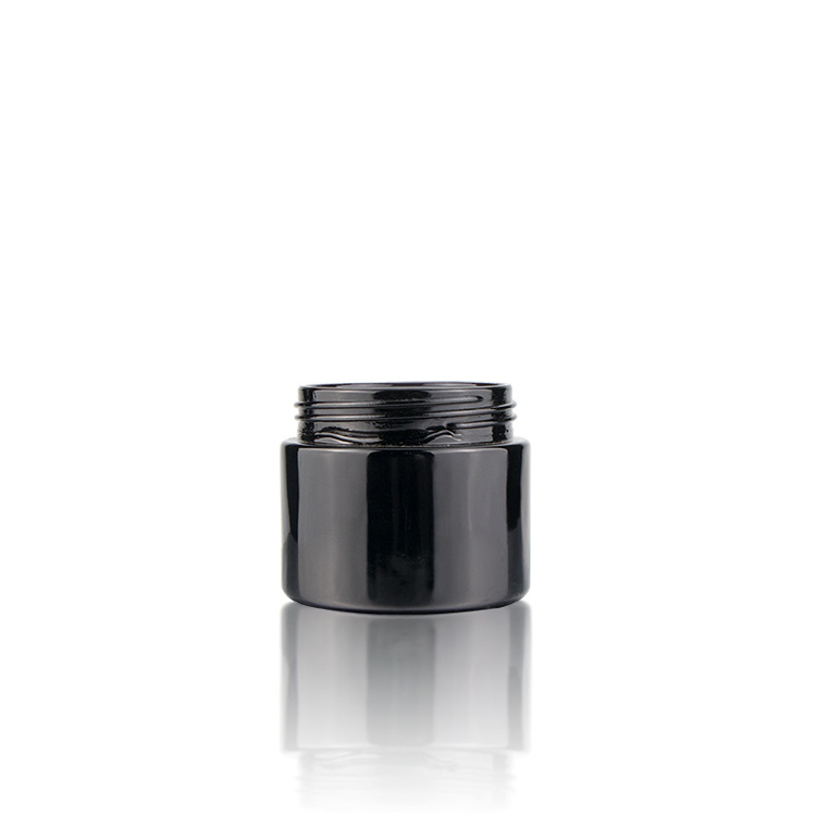 Manufactures wide mouth 1 oz 2 oz 3 oz 4 oz 8 oz black uv container cosmetic face cream glass jars with black plastic lid