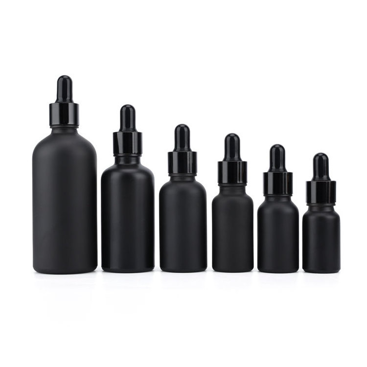 JX Pack 30ml black frosted glass dropper bottles with childproof cap black glass dropper bottles wholesale beard oil essential o