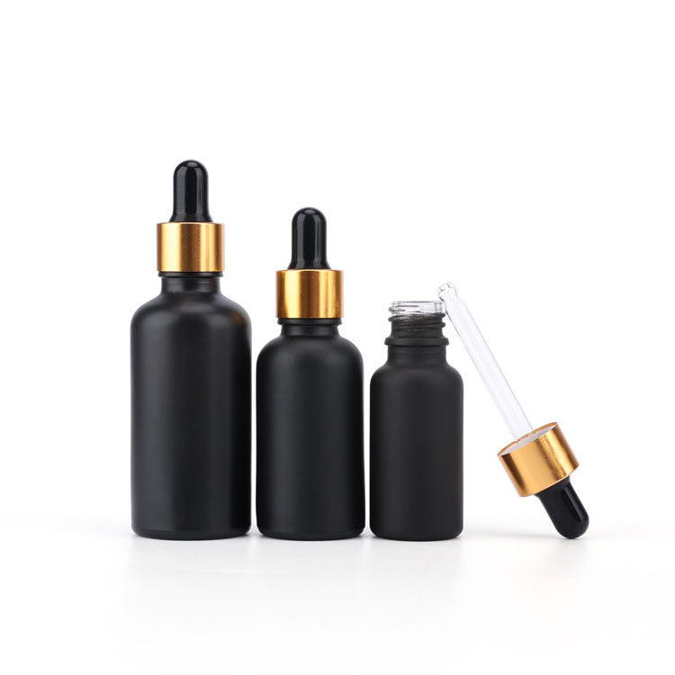 JX Pack 30ml black frosted glass dropper bottles with childproof cap black glass dropper bottles wholesale beard oil essential o