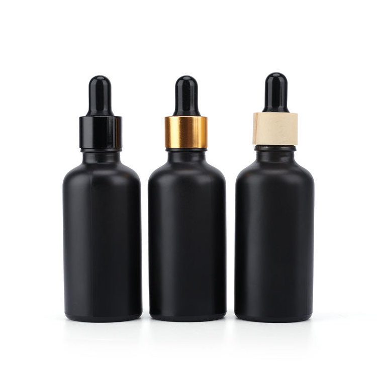 JX Pack 30ml black frosted glass dropper bottles with childproof cap black glass dropper bottles wholesale beard oil essential o