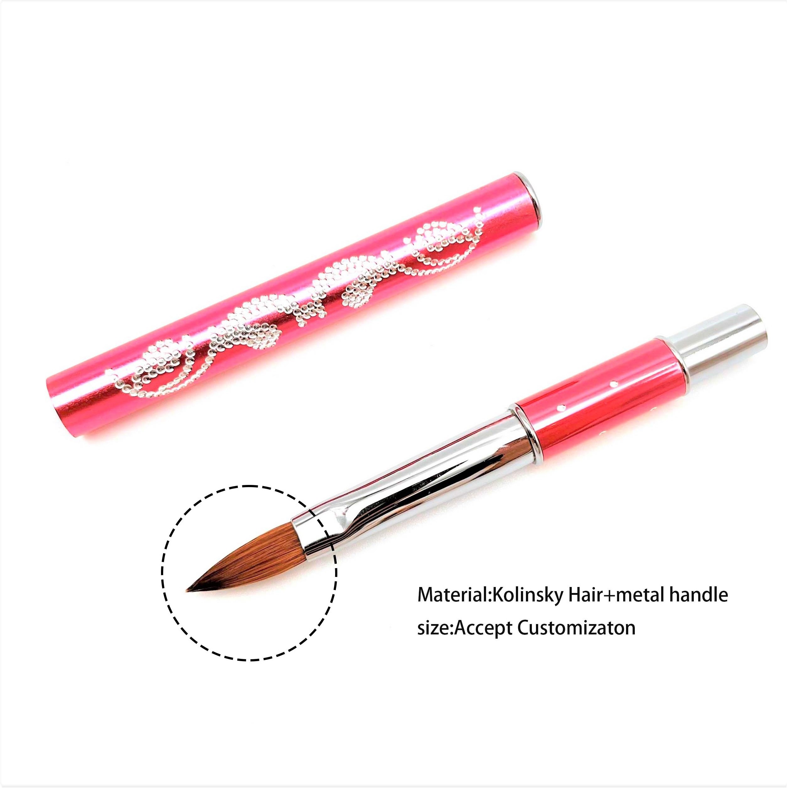 Factory  Wholesale  Crystal Rhinestone Metal Handle Art Design Pure Kolinsky Acrylic Brush by Asian Nail Supply