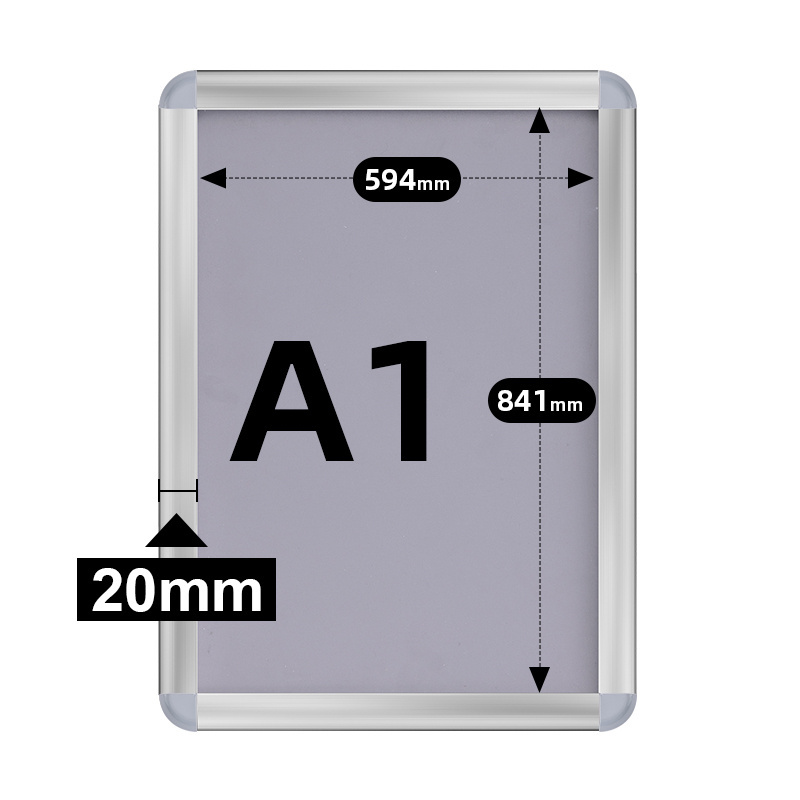 CYDISPLAY 20mm A1 Aluminium Round Corners Snap Frame Movie Snap a1 Poster Frames wall mounted snap frame silver a1 size