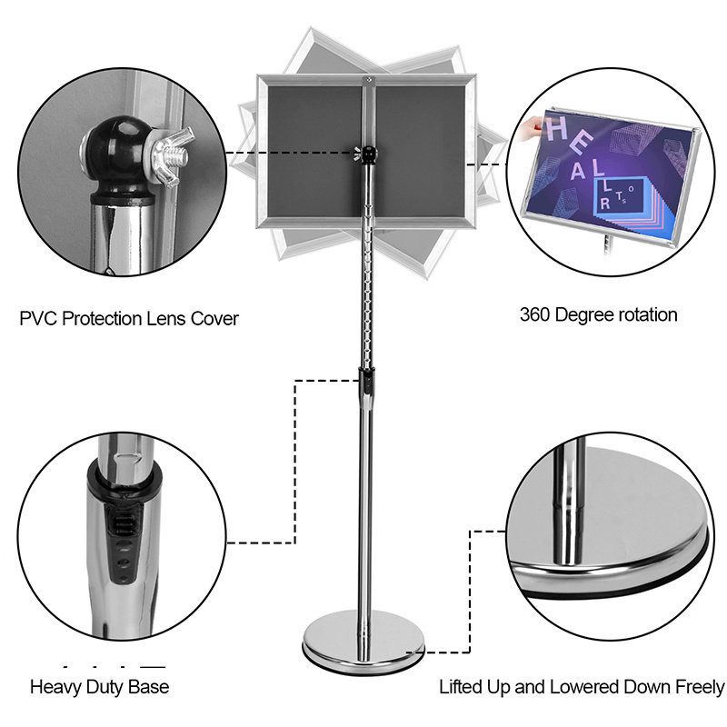 CYDISPLAY A4 Silver Aluminium Poster Stand portable Pedestal Retractable Frame Heavy Duty poster display rack snap frame stand