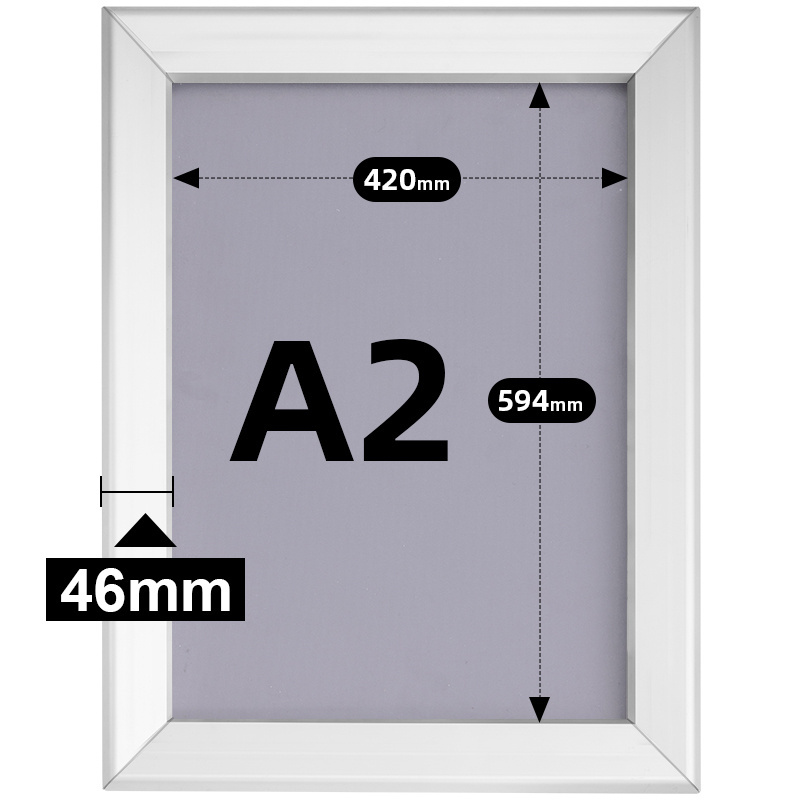 CYDISPLAY  Silver Aluminium 46mm A2 Size Snap Frame Edge Front Loading Wall Mounted Poster advertising Frames A2 snapper frames