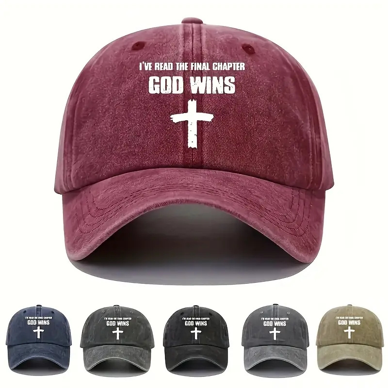 JX GOD WINS Cross  Baseball Cap Solid Color Washed Distressed Dad Hats Unisex Adjustable Sun Hat For Women Men