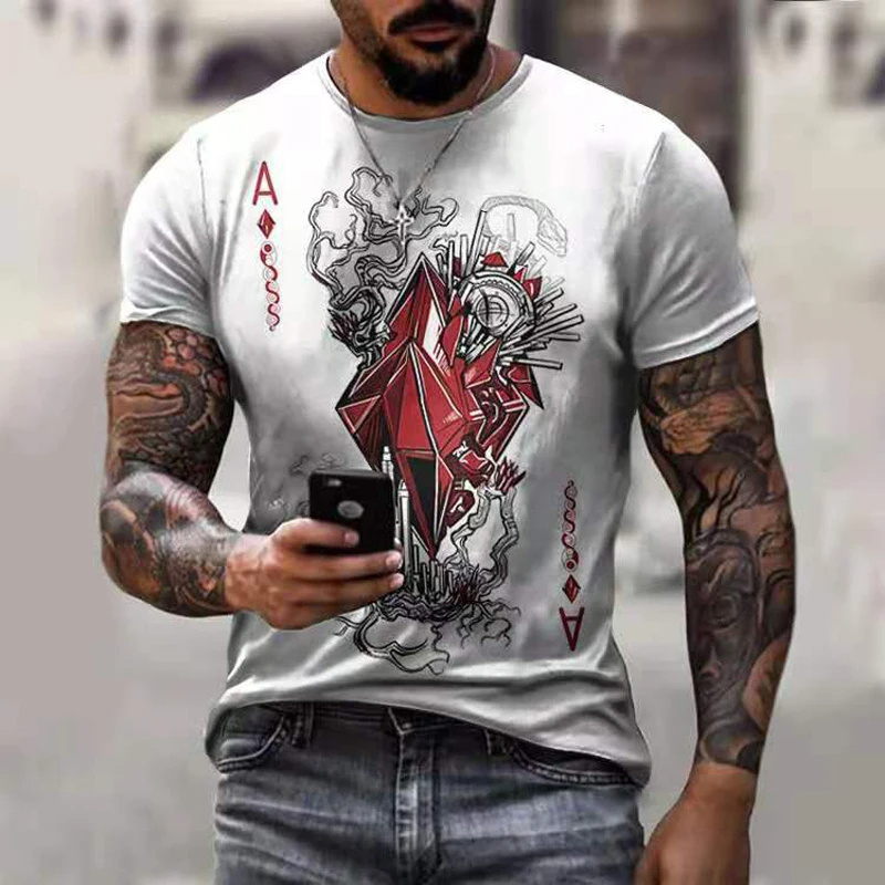 JX Summer Poker Printed T Shirts For Men Polyester Loose Short Sleeve Male Tops Streetwear Men Clothing Casual Tees European