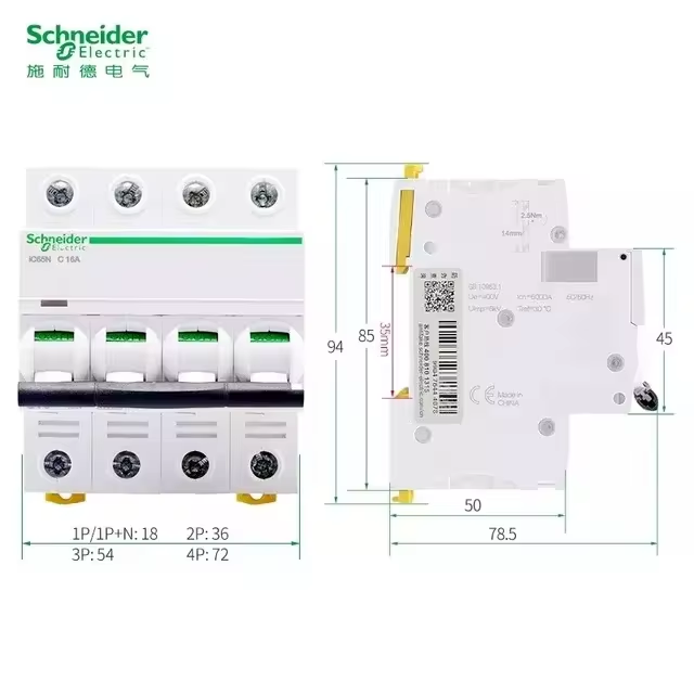 High Rated Current Circuit Breakers MCB Miniature Circuit Breaker A9N19832 C120L 1P C63A C Curve 63A 230V Switch 3p 40a 1000v Dc