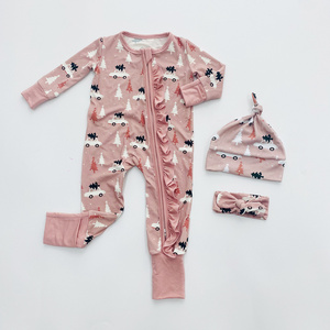 wholesale Custom 100% Organic Jersey Cotton Print Baby Jumper Zipper Onesie New born Bubble Knitted Bamboo Rompers