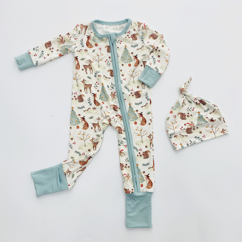 wholesale Custom 100% Organic Jersey Cotton Print Baby Jumper Zipper Onesie New born Bubble Knitted Bamboo Rompers