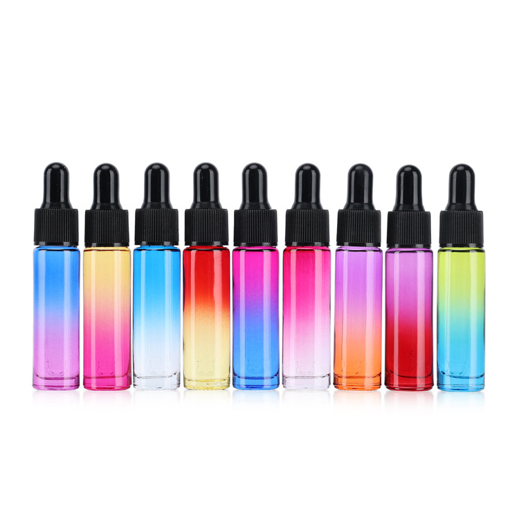 mini oil bottle glass dropper bottle 10 ml rainbow colorful gradient holographic dropper bottle