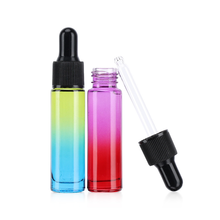 mini oil bottle glass dropper bottle 10 ml rainbow colorful gradient holographic dropper bottle