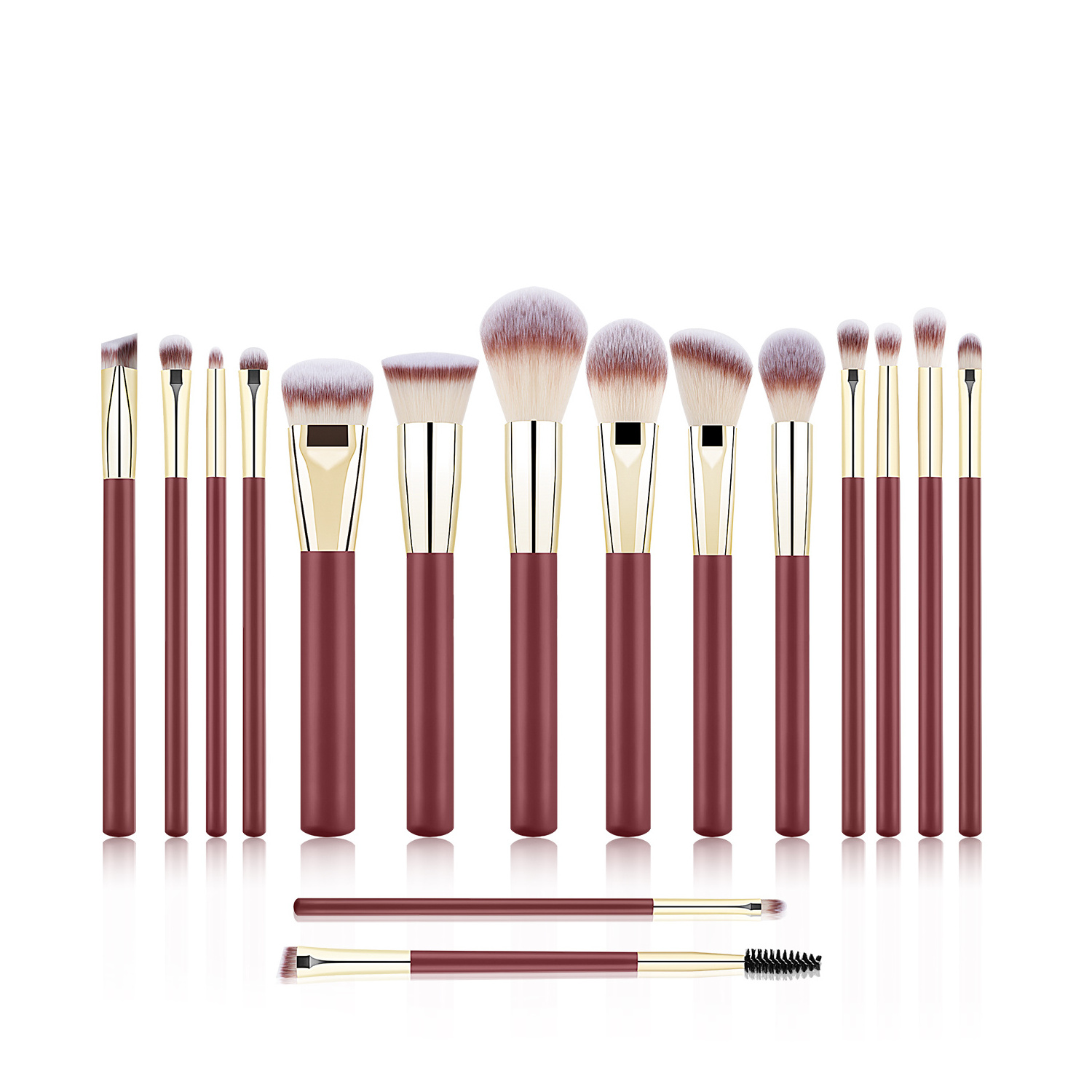 HMU 2024 Cosmetics Makeup Brushes High Quality Custom Logo Professional Vegan Matte Wood Handle Red Gold Makeup Brush Set